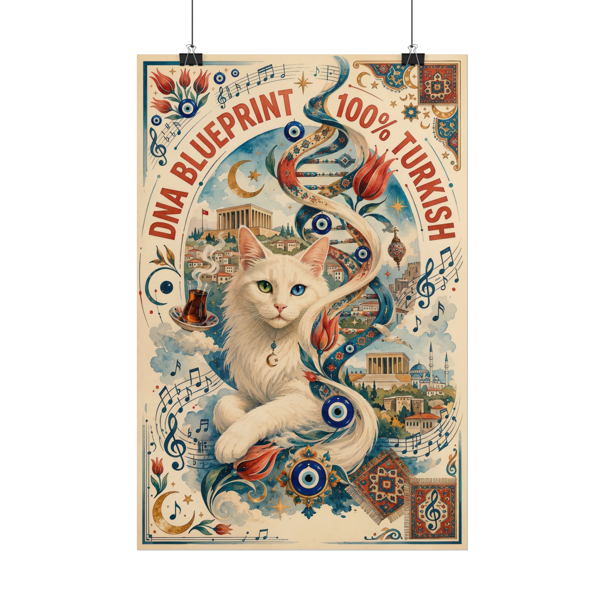 100% Turkish DNA Blueprint Poster – Turkish Angora Cat & Ankara Art Print - Image 5