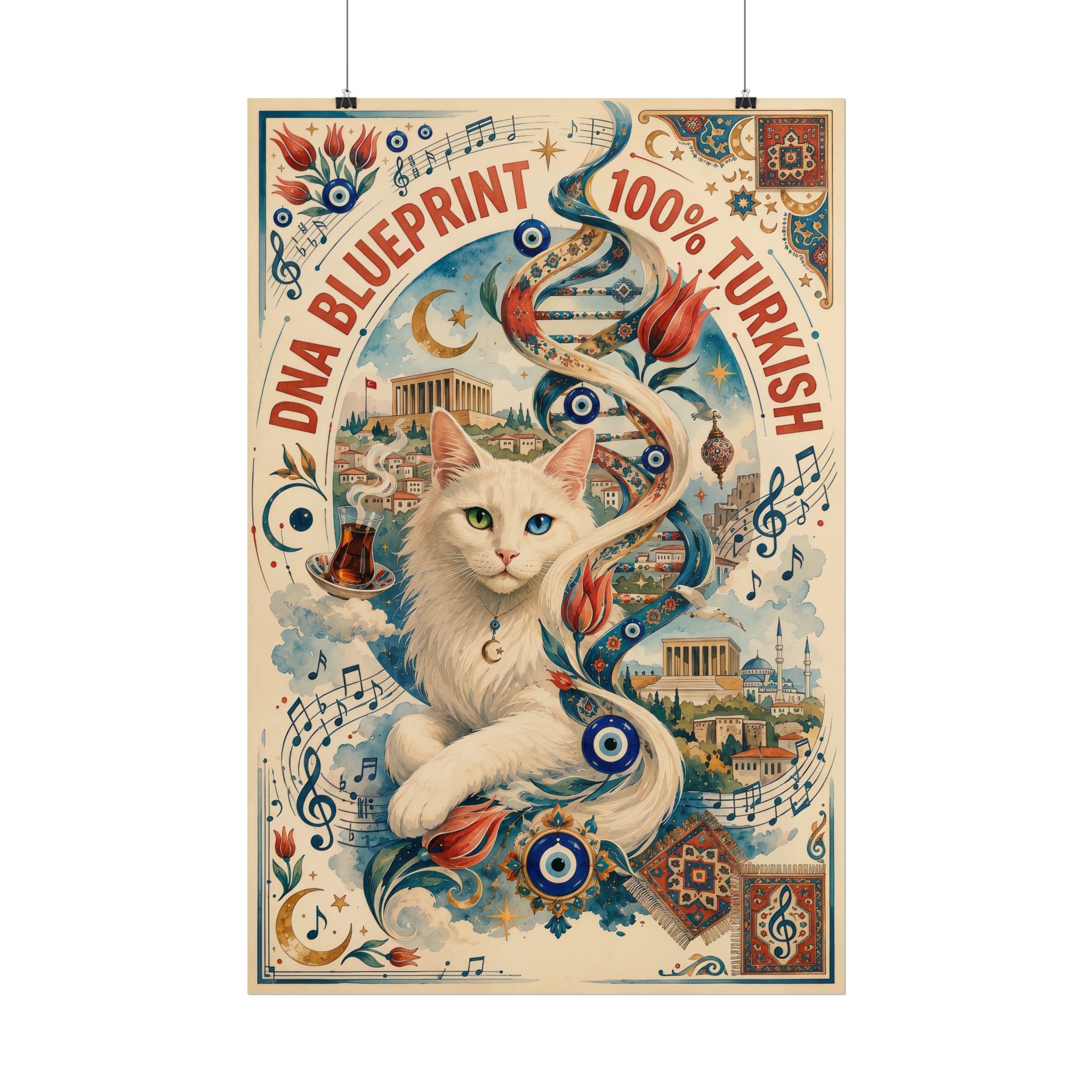 100% Turkish DNA Blueprint Poster – Turkish Angora Cat & Ankara Art Print - Image 7