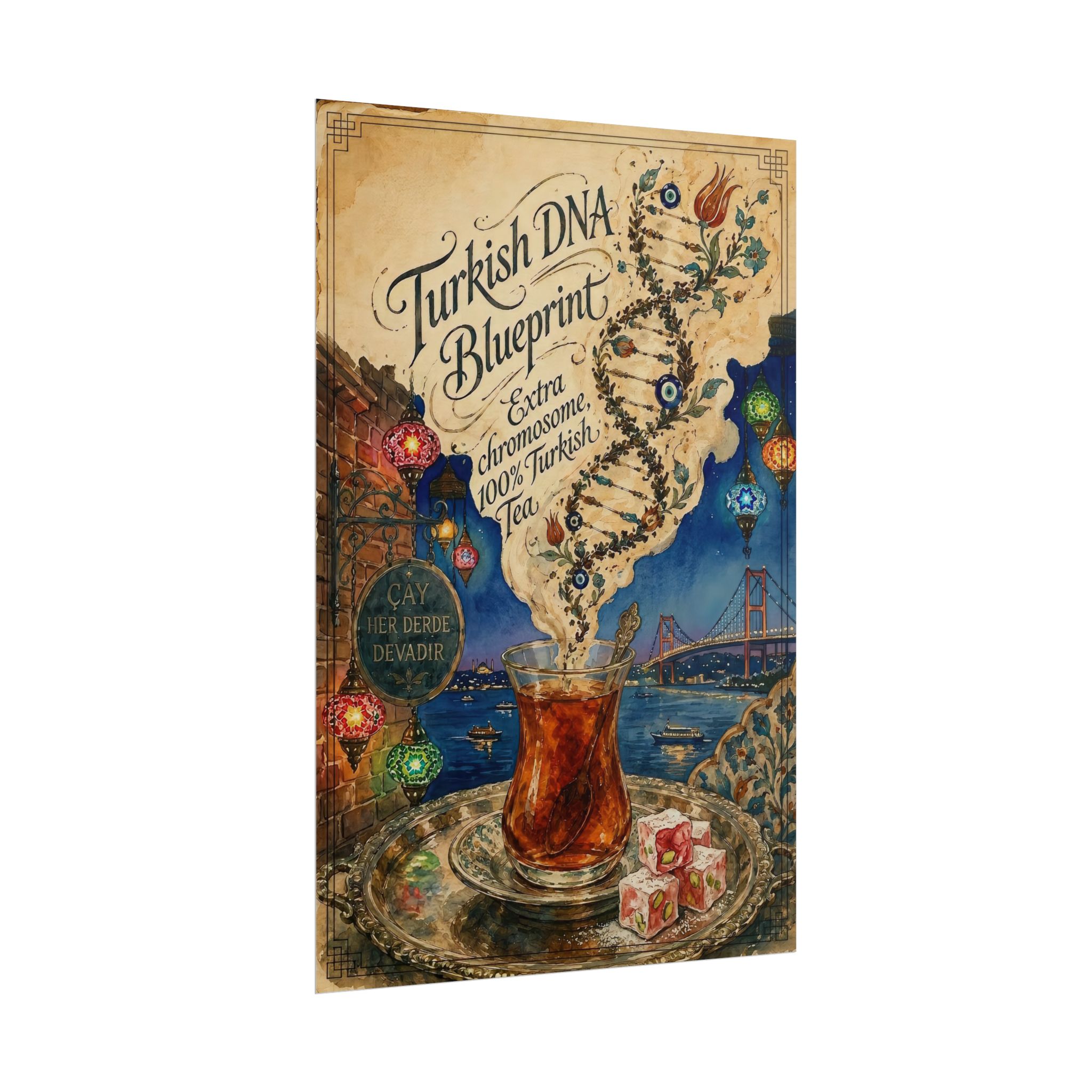 Turkish DNA Blueprint Poster – Bosphorus Night & Turkish Tea Art Print - Image 4