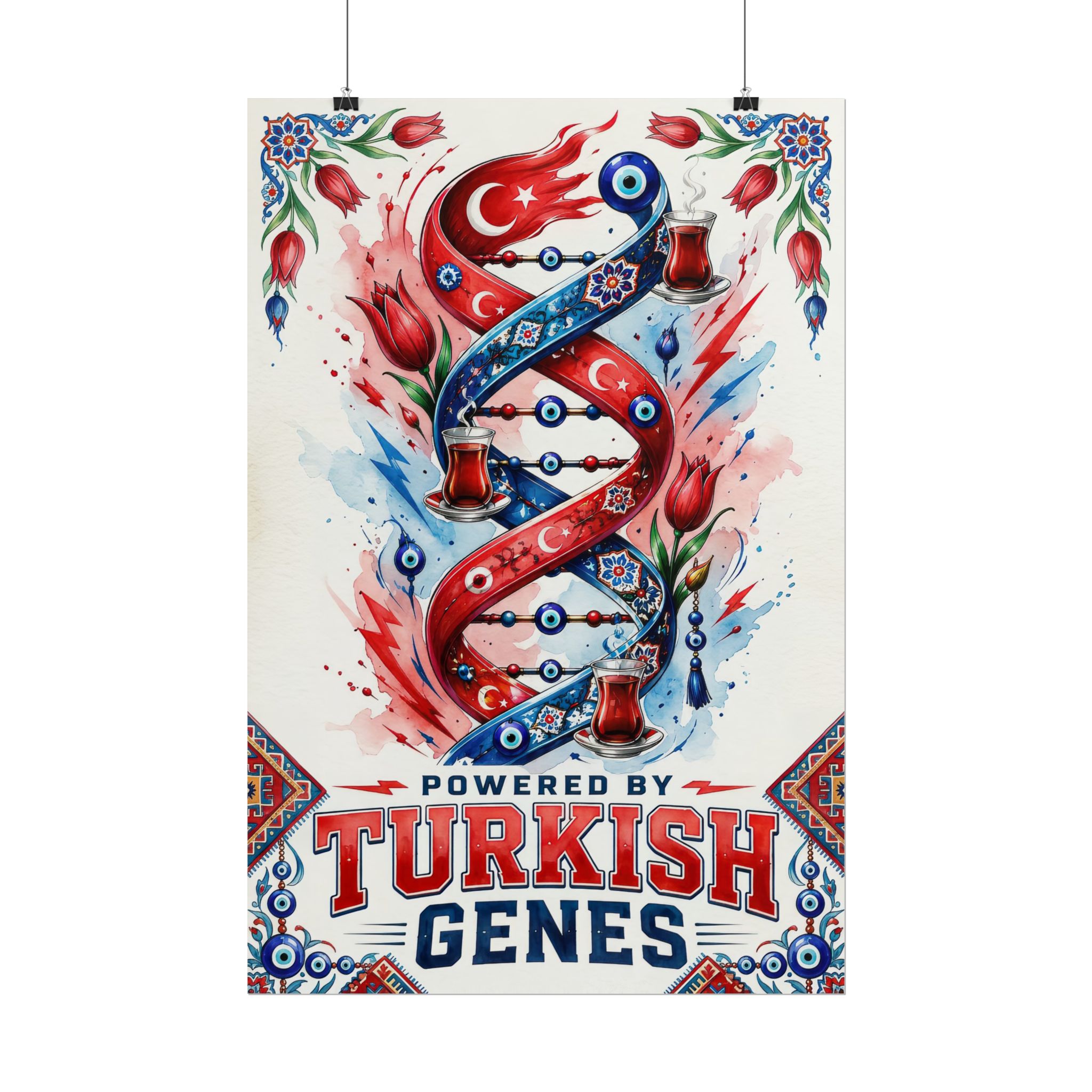 Powered By Turkish Genes Poster – Evil Eye & Turkish Tea Art Print - Image 2