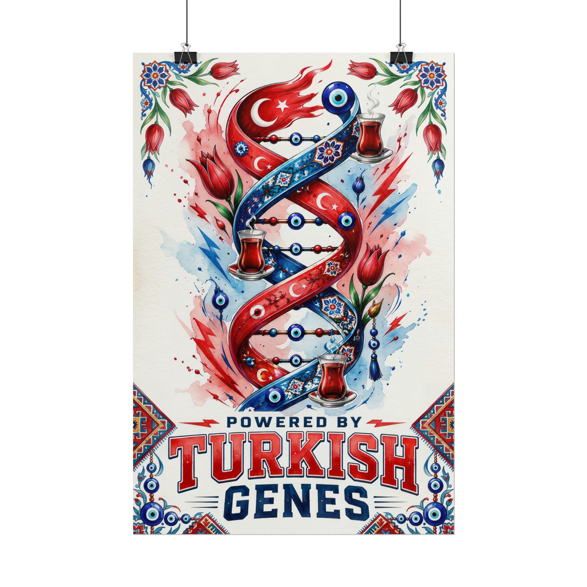 Powered By Turkish Genes Poster – Evil Eye & Turkish Tea Art Print - Image 5