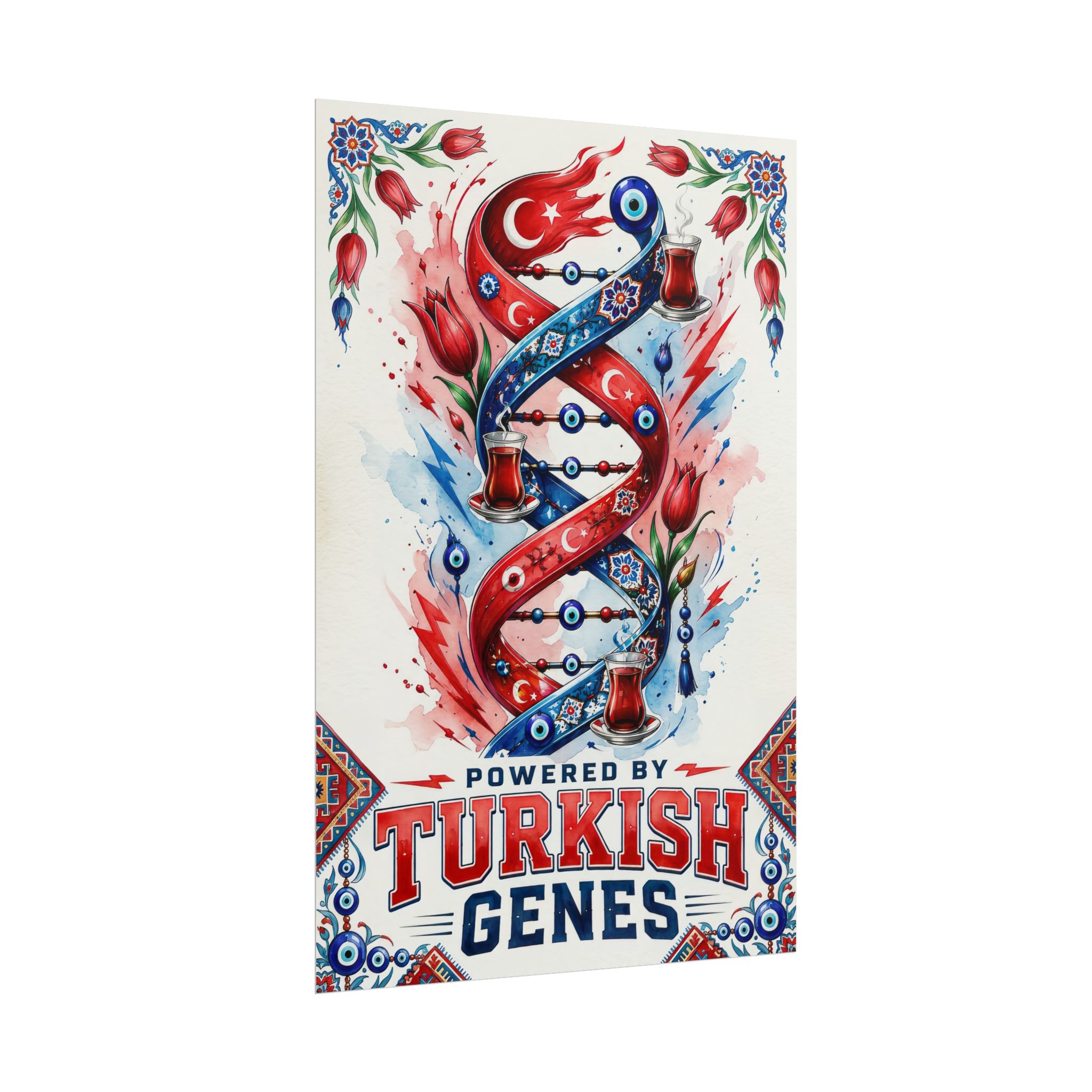 Powered By Turkish Genes Poster – Evil Eye & Turkish Tea Art Print - Image 4