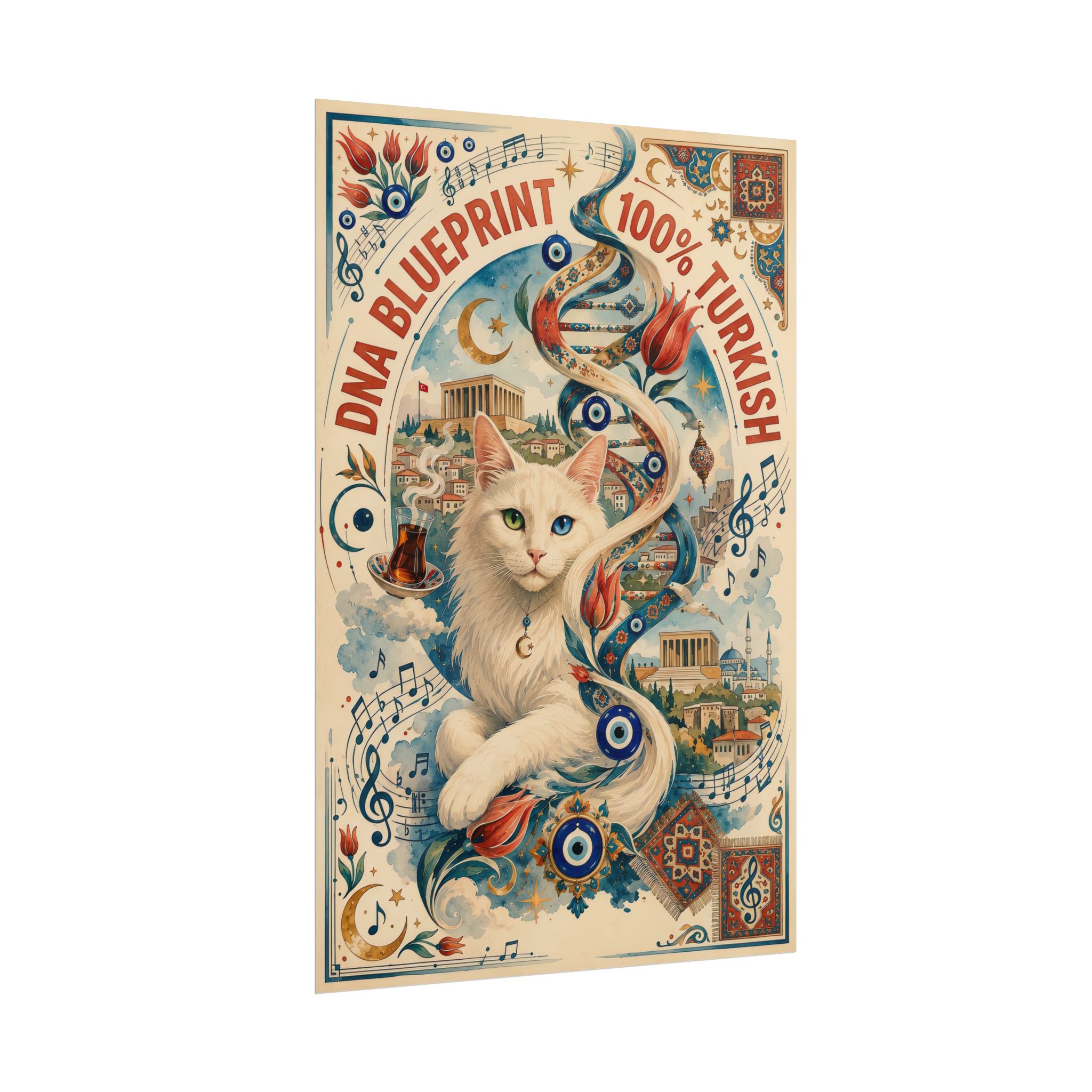 100% Turkish DNA Blueprint Poster – Turkish Angora Cat & Ankara Art Print - Image 4