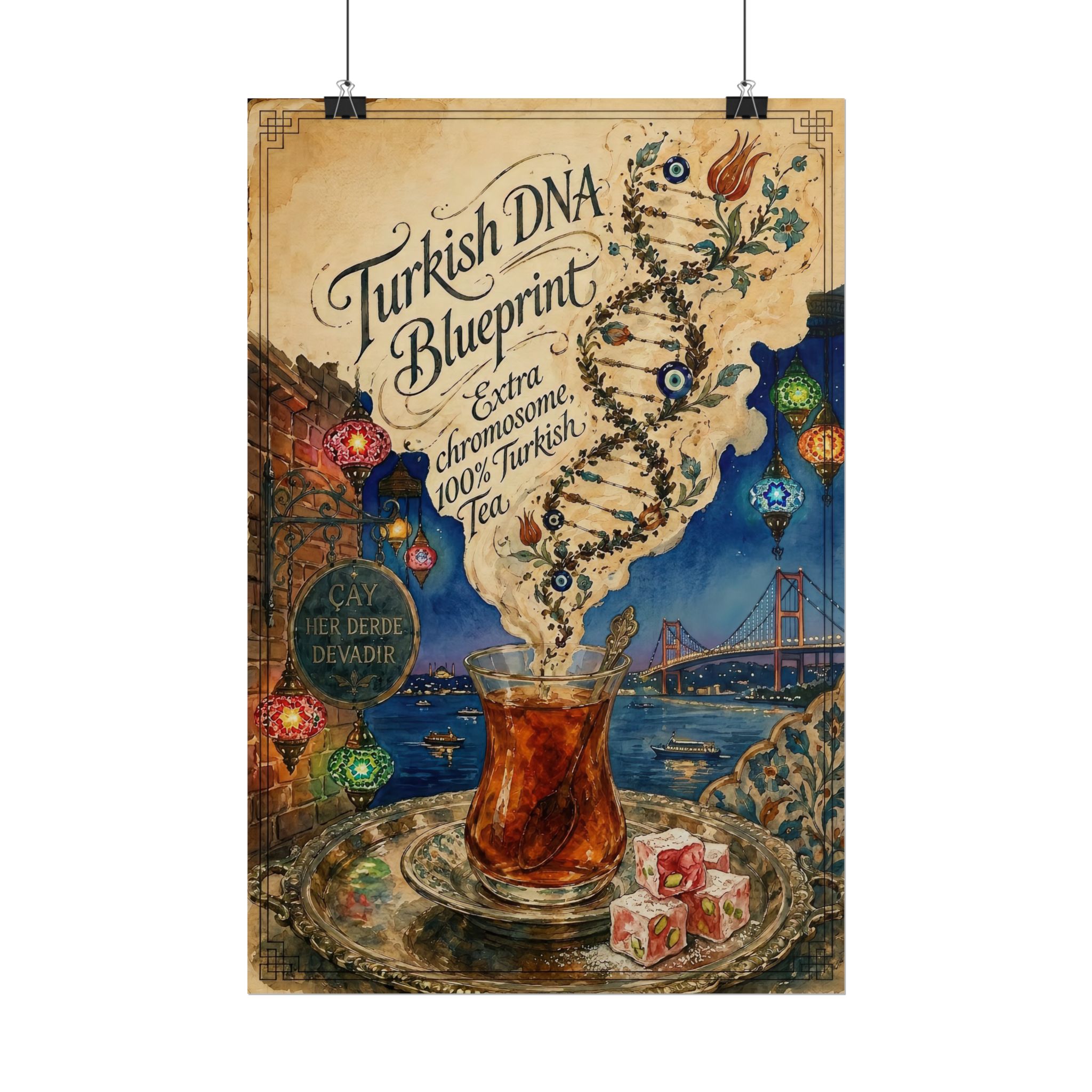 Turkish DNA Blueprint Poster – Bosphorus Night & Turkish Tea Art Print - Image 5